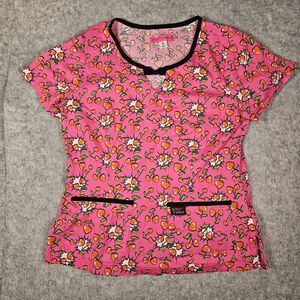 Betsey Johnson Womens Cherry Hearts Nurse Medical Professional Scrub‎ Top Size M